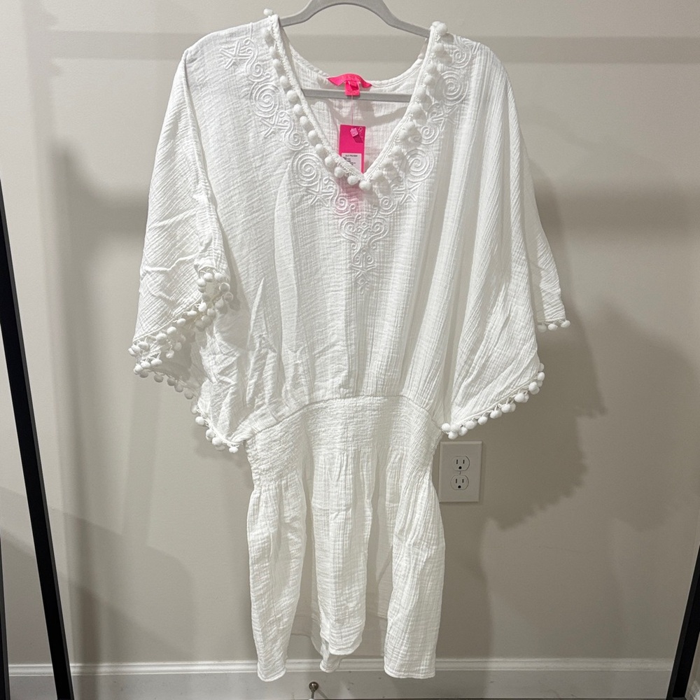 White Pom-Pom Trim Cover-Up